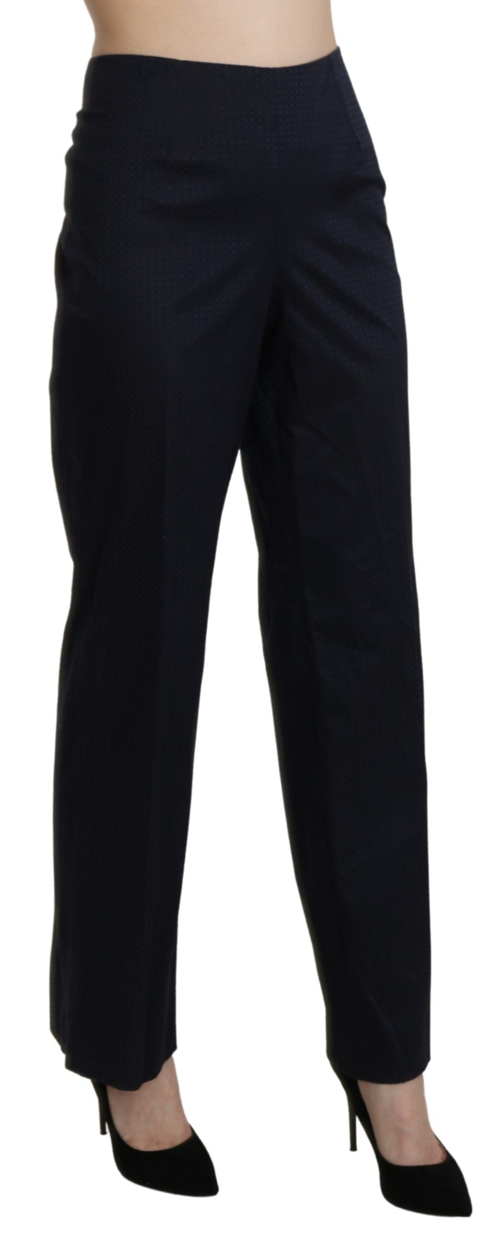 Navy Blue High Waist Straight Cotton Pants - SEHABRANDS