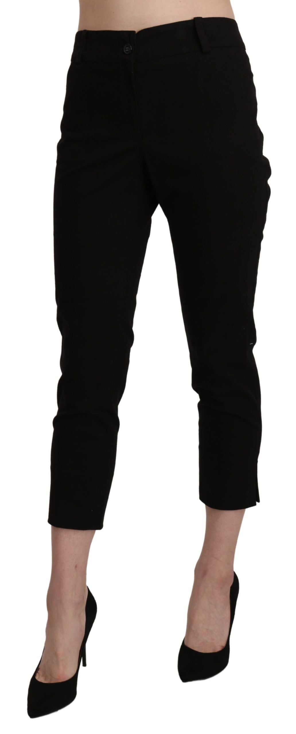 Elegant Black High Waist Cropped Pants - SEHABRANDS