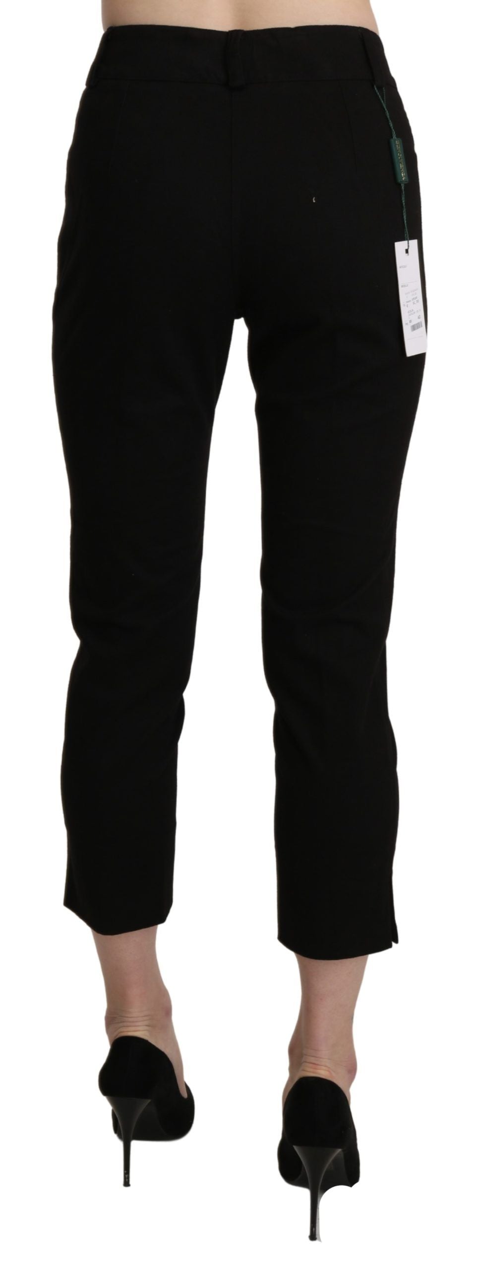 Elegant Black High Waist Cropped Pants - SEHABRANDS