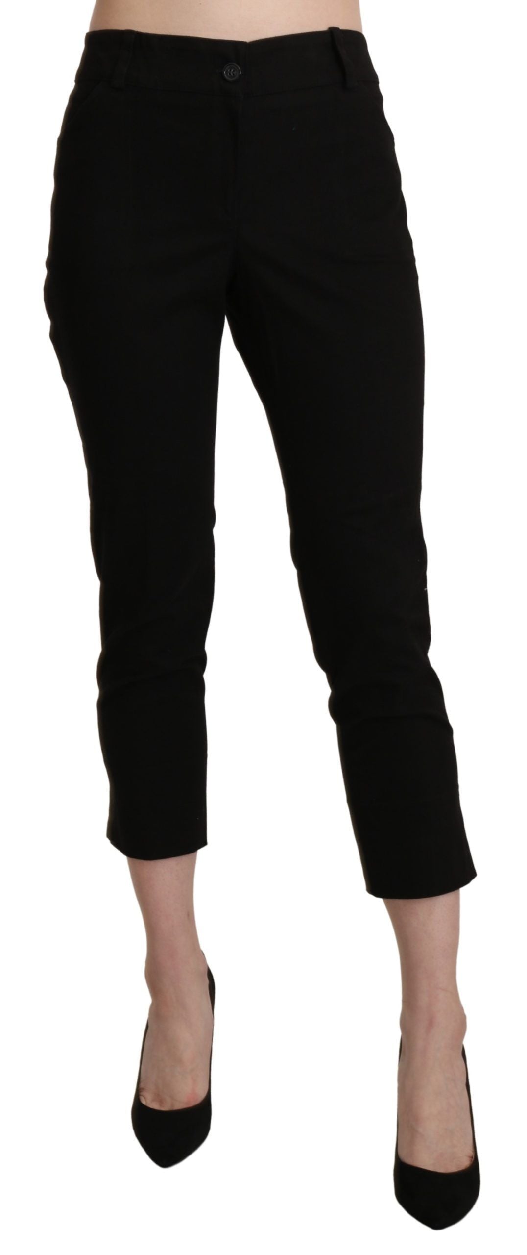 Elegant Black High Waist Cropped Pants - SEHABRANDS