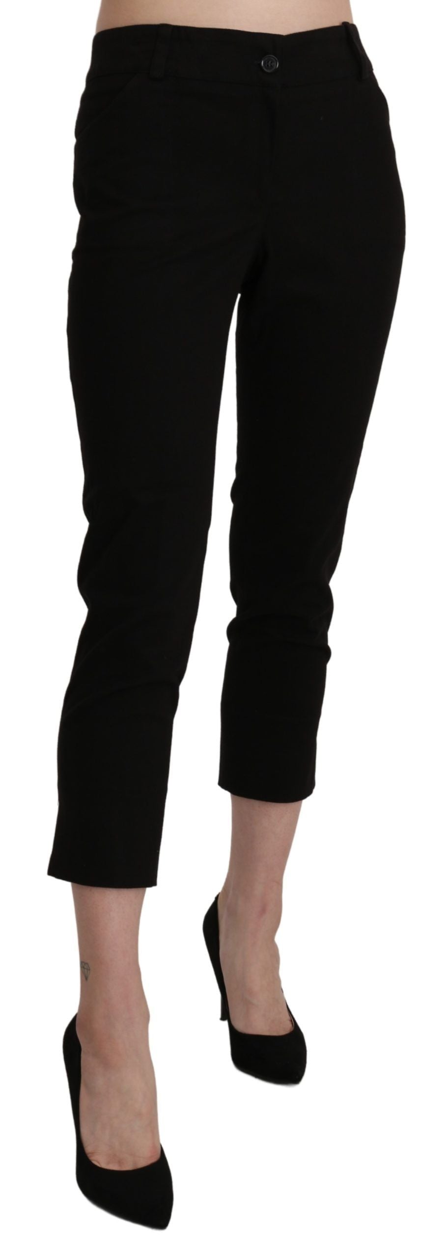 Elegant Black High Waist Cropped Pants - SEHABRANDS