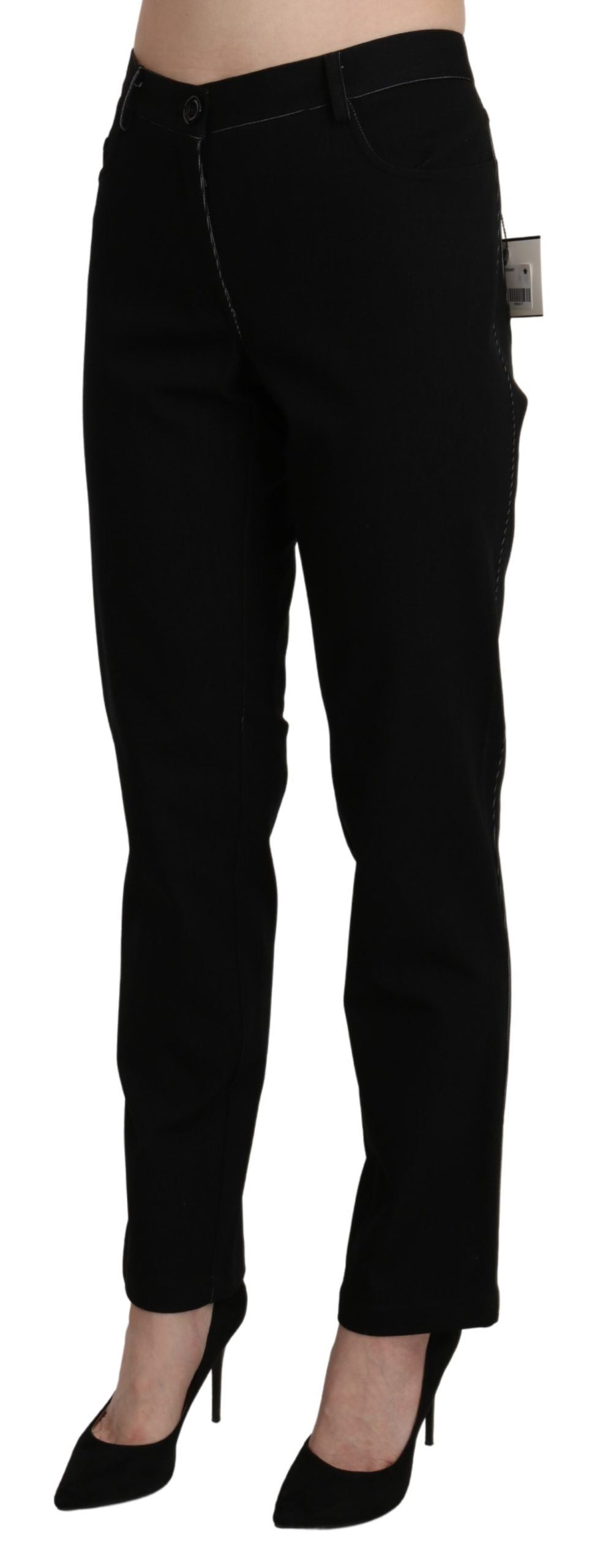 Elegant High Waist Straight Black Trousers - SEHABRANDS