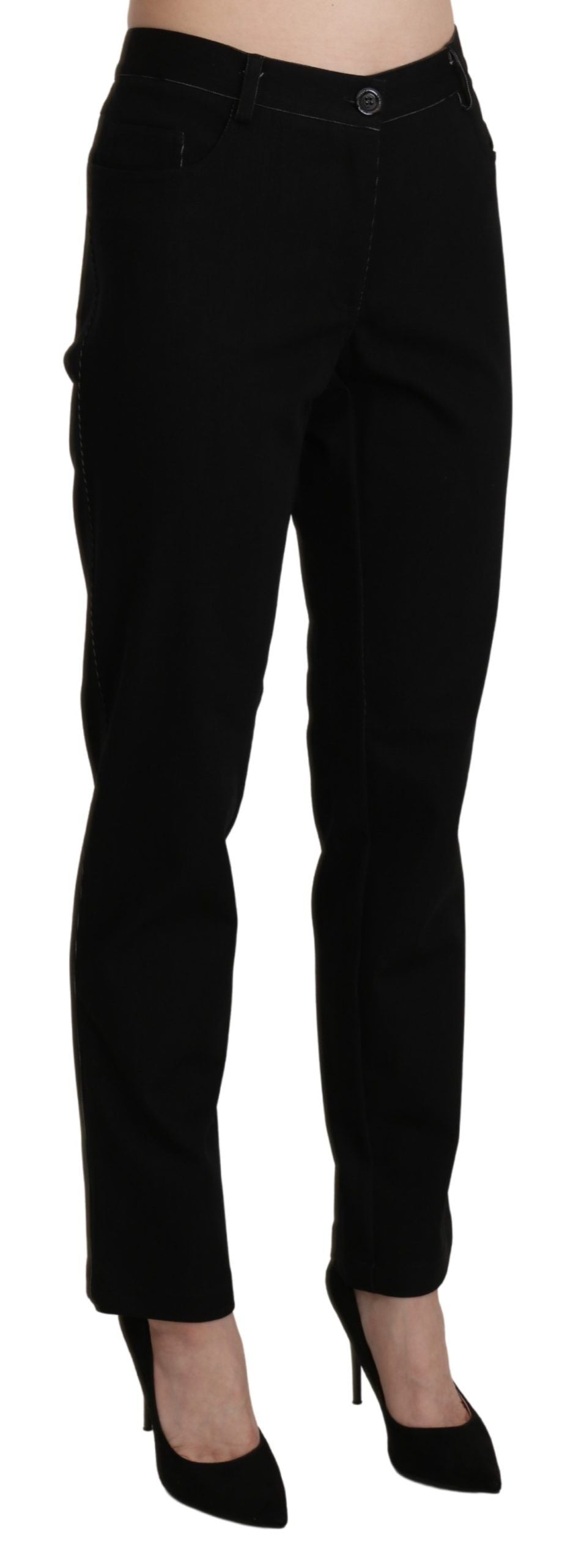 Elegant High Waist Straight Black Trousers - SEHABRANDS