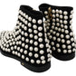 Dolce & Gabbana Chic Black Suede Ankle Boots with Pearls