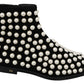 Dolce & Gabbana Chic Black Suede Ankle Boots with Pearls