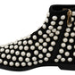 Dolce & Gabbana Chic Black Suede Ankle Boots with Pearls