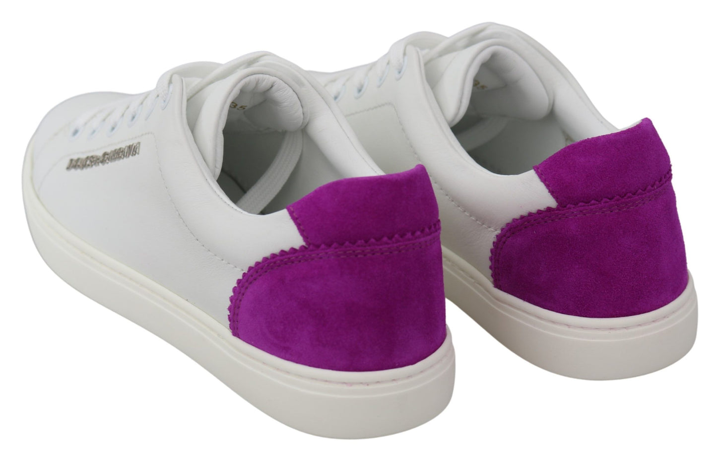 Dolce & Gabbana Chic White Leather Sneakers with Purple Accents