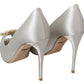 Dolce & Gabbana White Crystal Peep Toe Silk Blend Heels