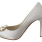 Dolce & Gabbana White Crystal Peep Toe Silk Blend Heels