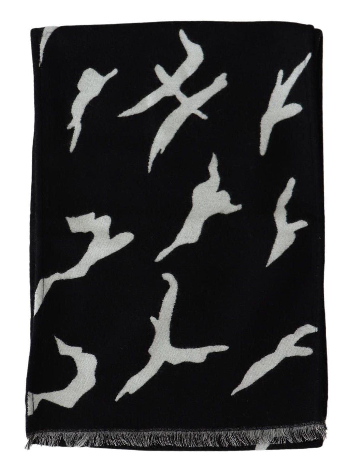 Elegant Unisex Wool-Silk Scarf in Black & White - SEHABRANDS