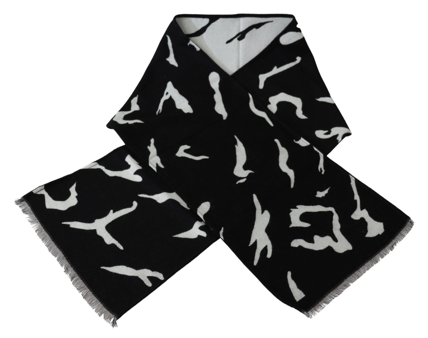 Elegant Unisex Wool-Silk Scarf in Black & White - SEHABRANDS