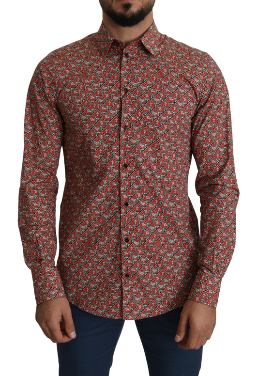 Dolce & Gabbana Elegant Red Martini Fit Cotton Shirt