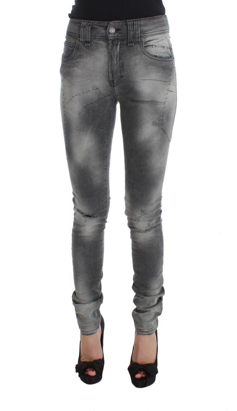 Chic Gray Slim Fit Designer Jeans - SEHABRANDS