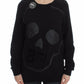 Chic Skull Motif Crew-Neck Cotton Sweater - SEHABRANDS