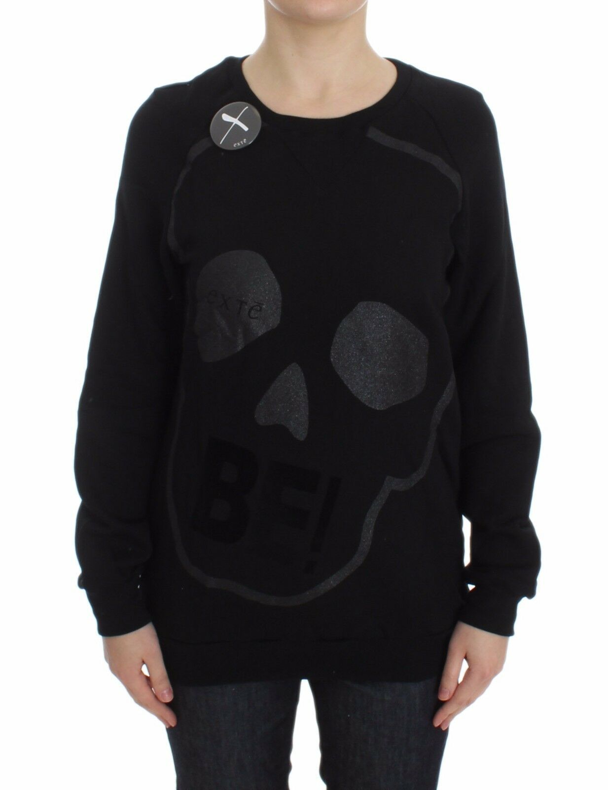 Chic Skull Motif Crew-Neck Cotton Sweater - SEHABRANDS