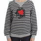 Chic Gray Striped Crew-Neck Sweater - SEHABRANDS