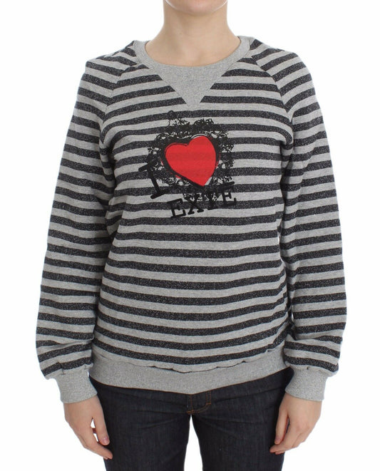 Chic Gray Striped Crew-Neck Sweater - SEHABRANDS