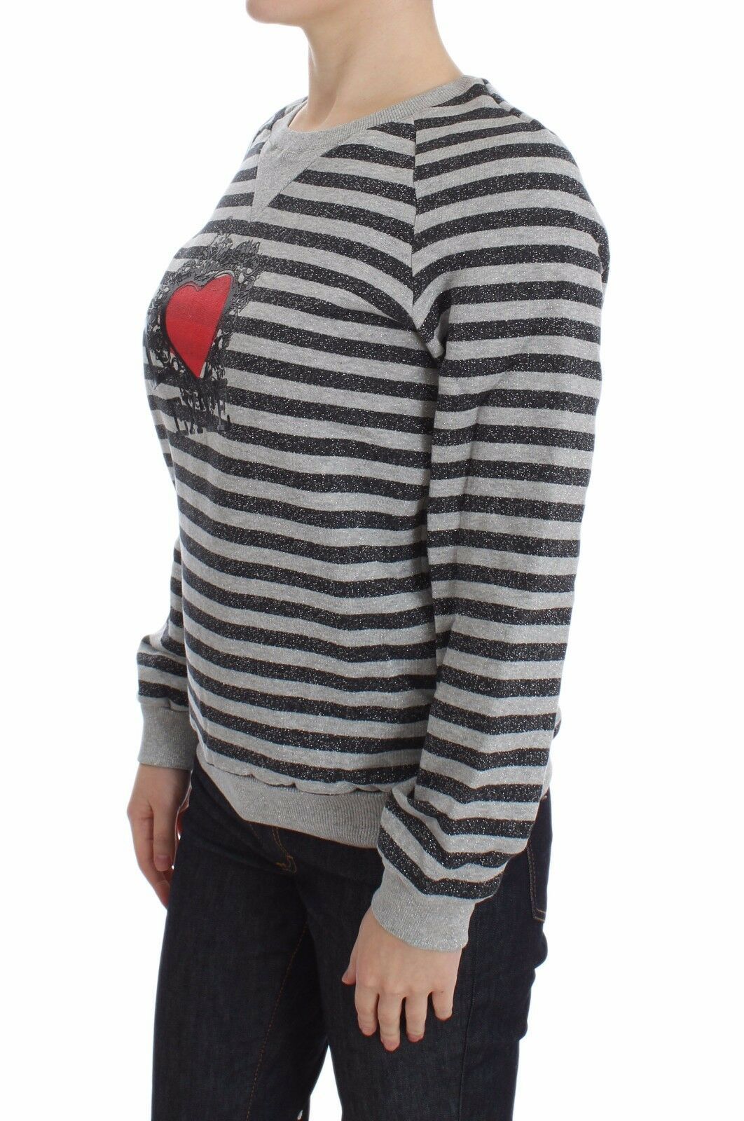 Chic Gray Striped Crew-Neck Sweater - SEHABRANDS