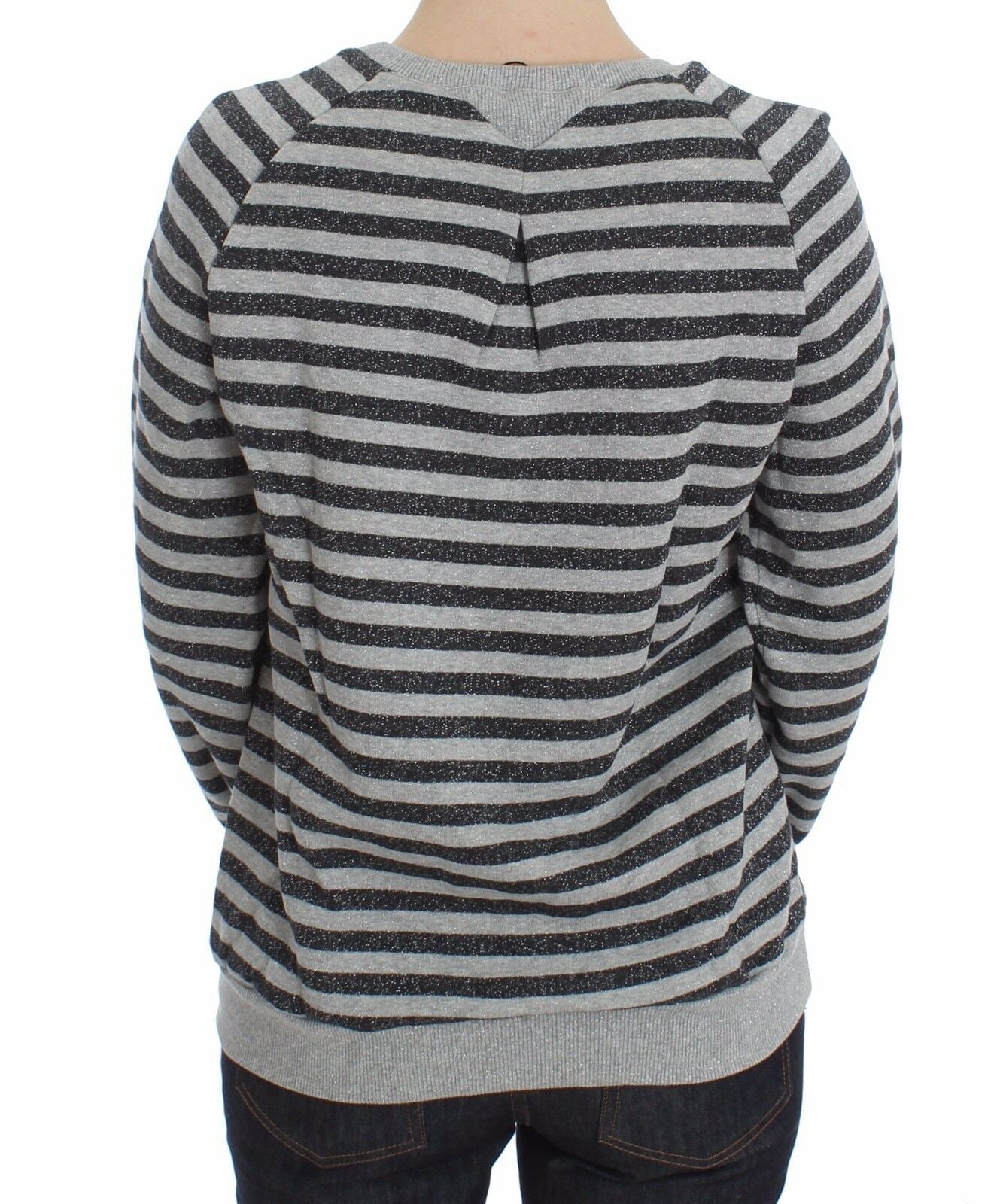 Chic Gray Striped Crew-Neck Sweater - SEHABRANDS