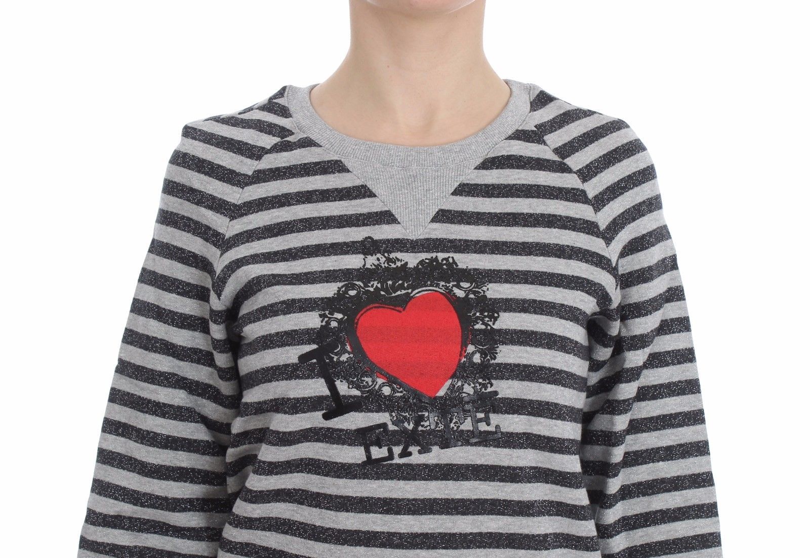 Chic Gray Striped Crew-Neck Sweater - SEHABRANDS