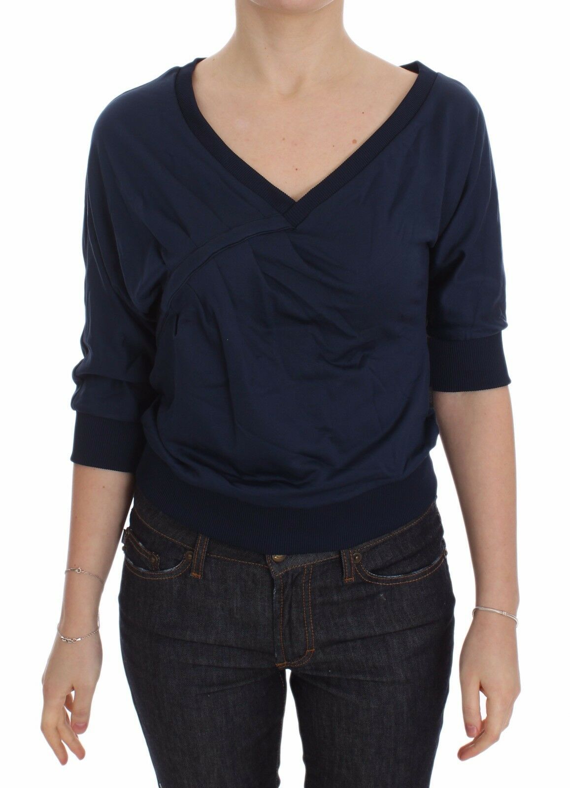 Elegant Deep V-Neck Sweater in Blue - SEHABRANDS