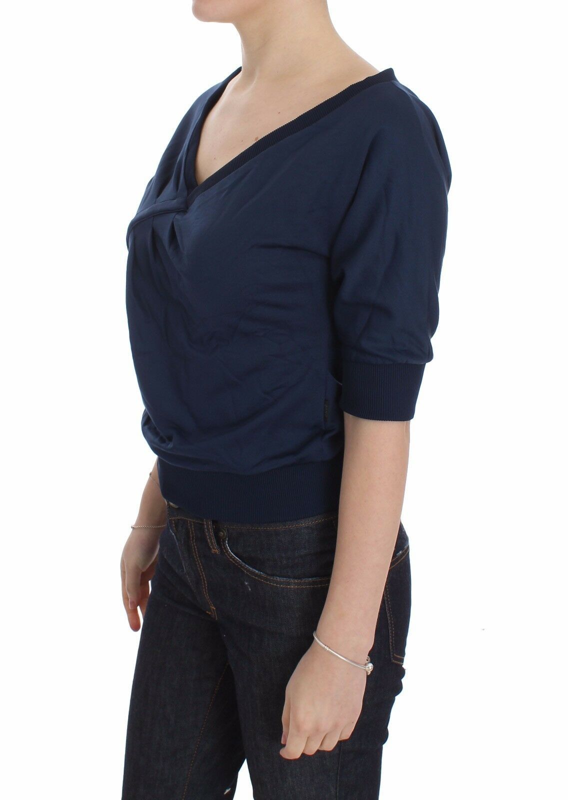 Elegant Deep V-Neck Sweater in Blue - SEHABRANDS