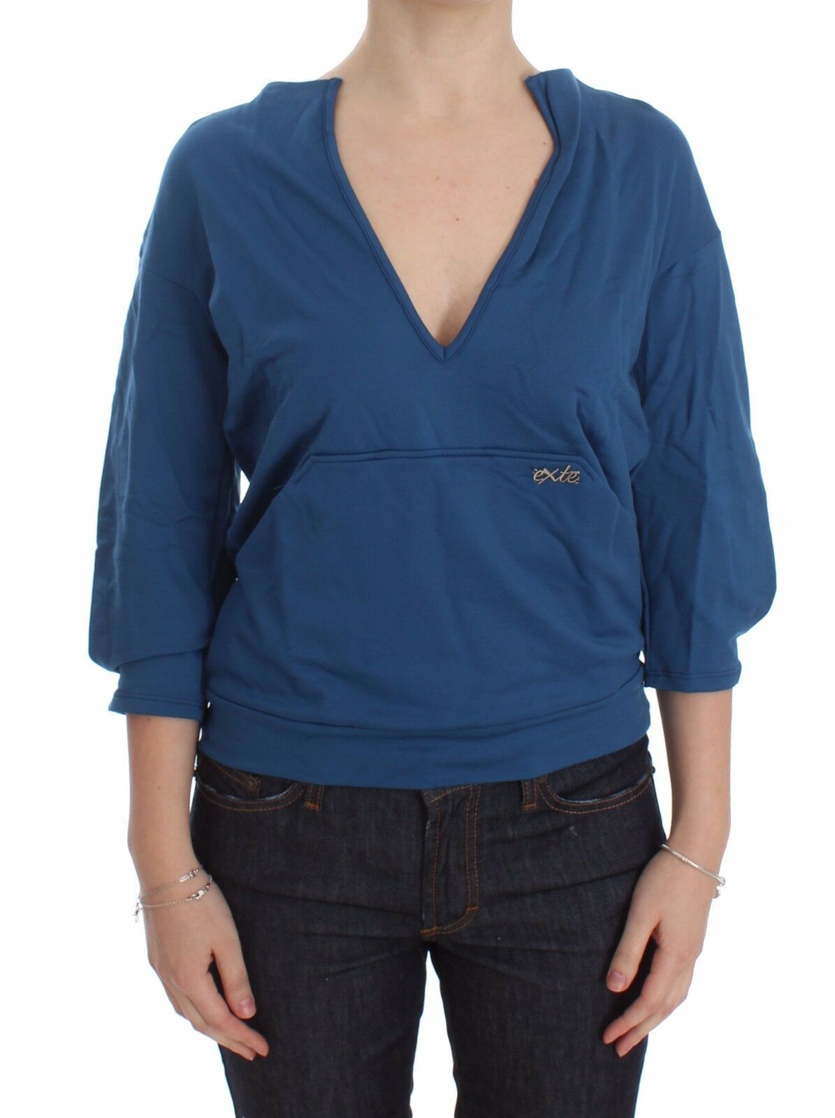 Elegant Deep V-Neck Sweater in Blue - SEHABRANDS