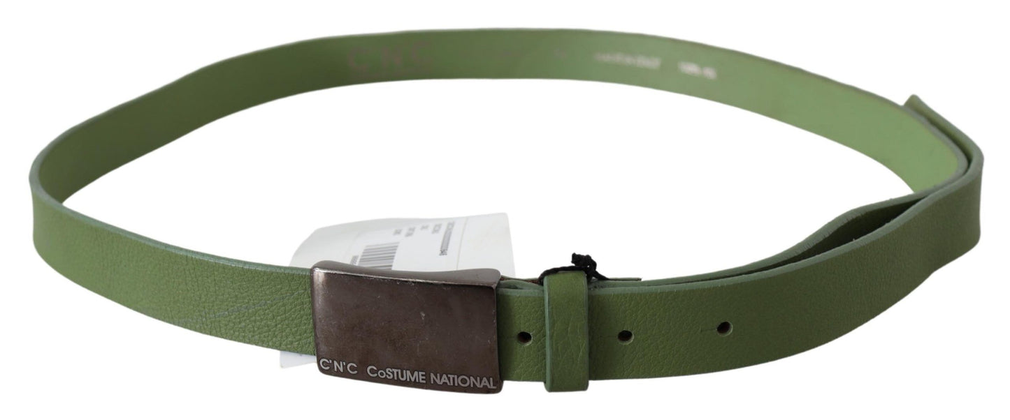 Chic Green Leather Waist Belt with Silver Buckle - SEHABRANDS