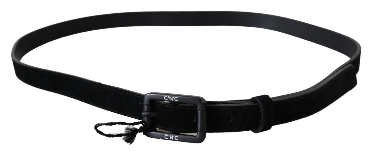 Elegant Black Velvet Buckle Leather Belt - SEHABRANDS