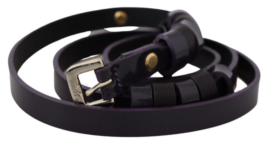 Chic Black Leather Belt with Chrome Silver Tone Buckle - SEHABRANDS