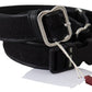 Chic Black Leather Waist Belt with Chrome Buckle - SEHABRANDS