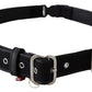 Chic Black Leather Waist Belt with Chrome Buckle - SEHABRANDS