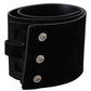 Elegant Black Leather Wide Belt with Silver Tone Buckle - SEHABRANDS