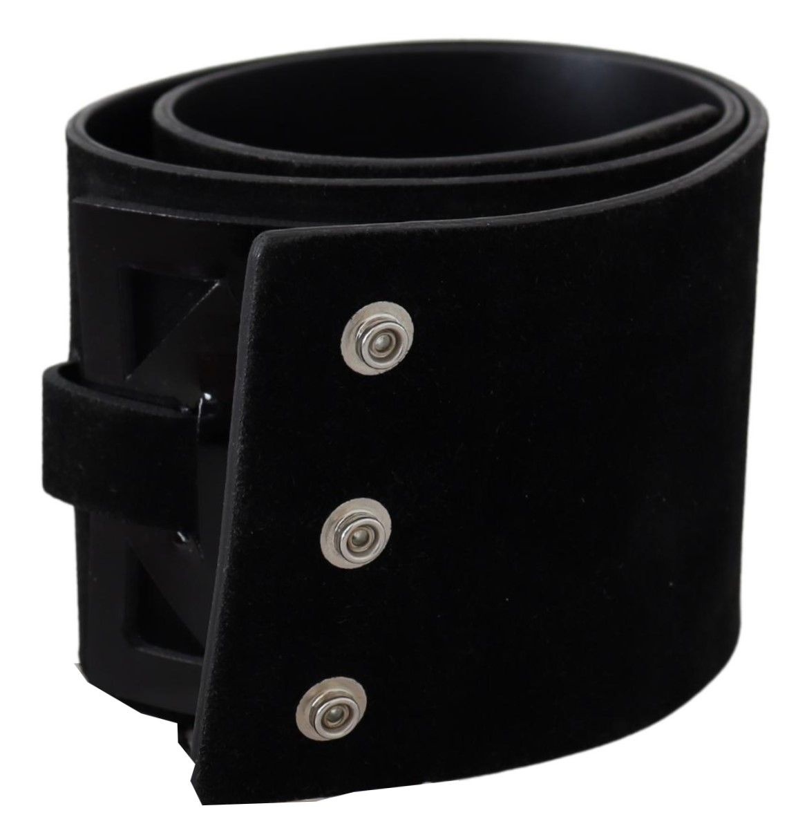 Elegant Black Leather Wide Belt with Silver Tone Buckle - SEHABRANDS