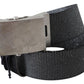 Elegant Black Canvas Waist Belt with Silver Buckle - SEHABRANDS