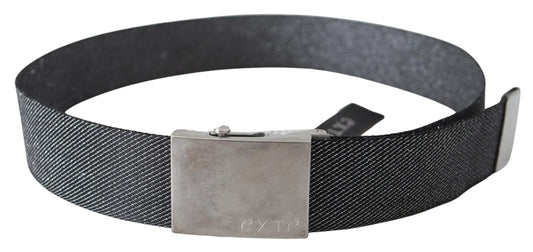 Elegant Black Canvas Waist Belt with Silver Buckle - SEHABRANDS