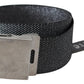 Elegant Black Canvas Waist Belt with Silver Buckle - SEHABRANDS