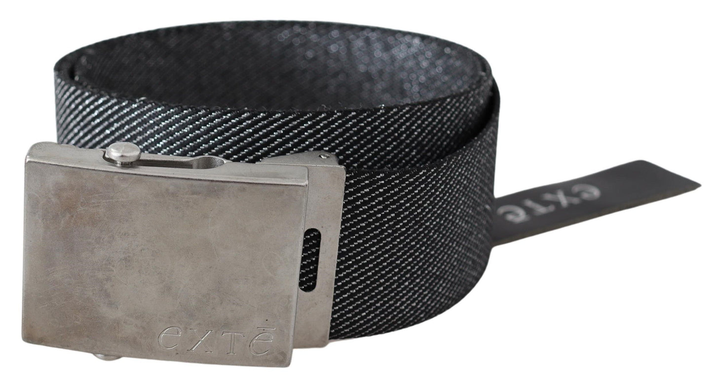 Elegant Black Canvas Waist Belt with Silver Buckle - SEHABRANDS