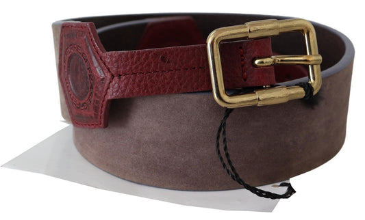 Elegant Brown Leather Belt with Gold Buckle - SEHABRANDS