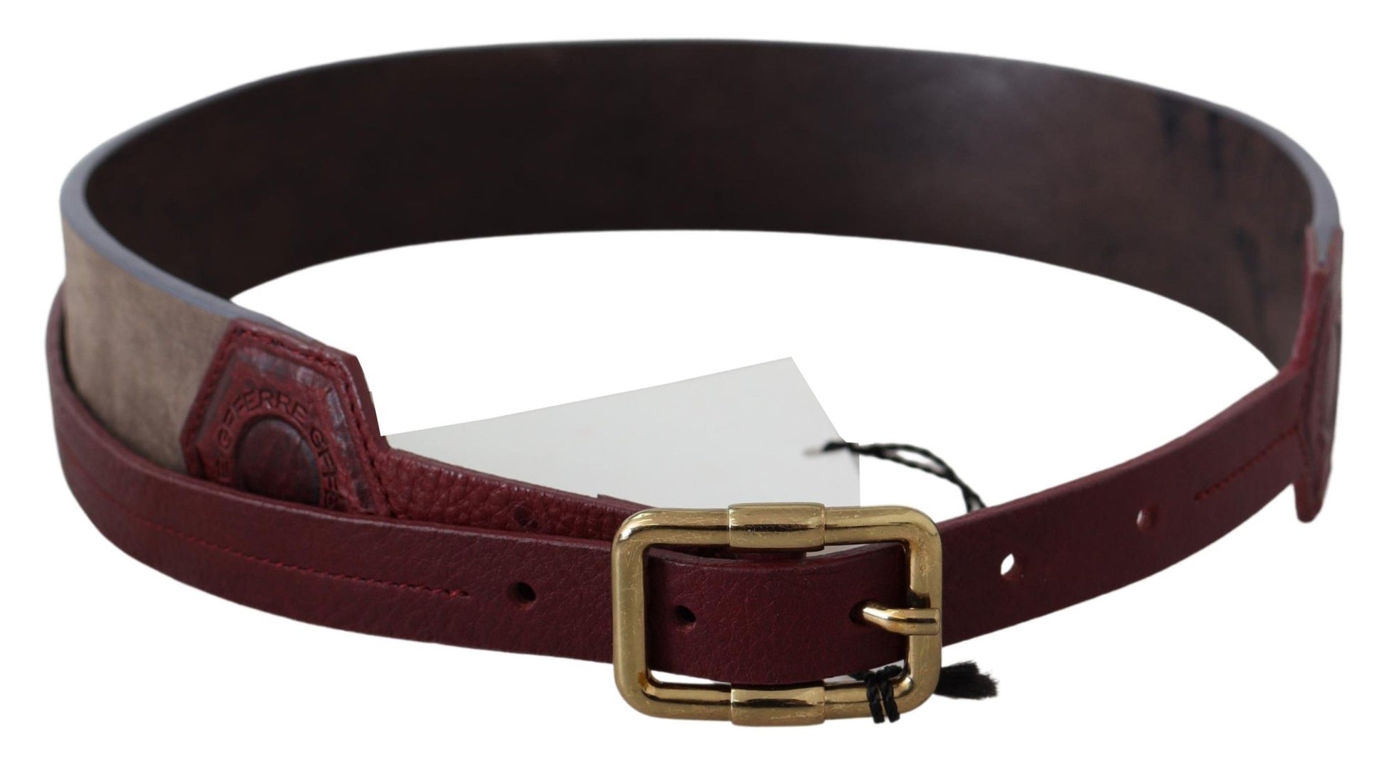 Elegant Brown Leather Belt with Gold Buckle - SEHABRANDS