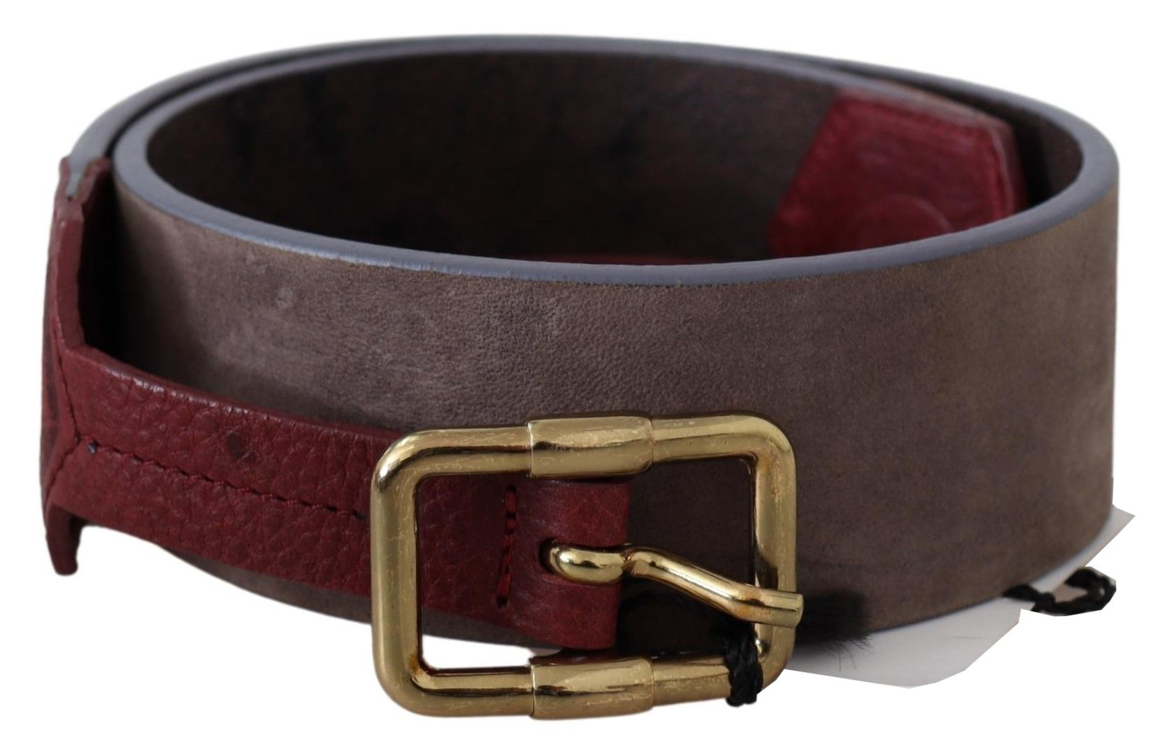 Elegant Brown Leather Belt with Gold Buckle - SEHABRANDS