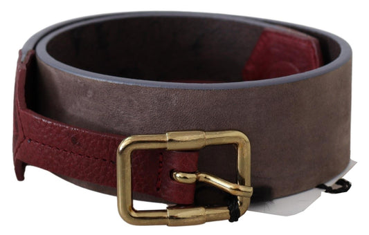 Elegant Brown Leather Belt with Gold Buckle - SEHABRANDS