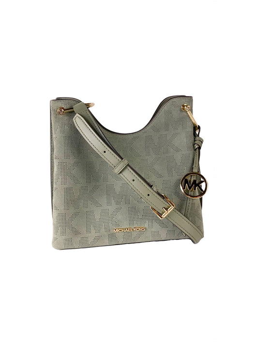 Joan Large Perforated Suede Leather Slouchy Messenger Handbag (Army Green) - SEHABRANDS