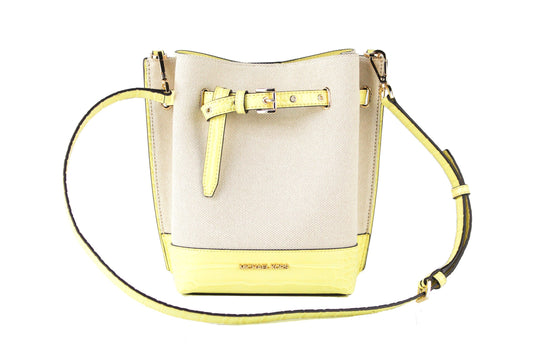 Emilia Small Canvas Snakeskin Print Leather Bucket Bag Messenger Crossbody Handbag (Buttercup) - SEHABRANDS