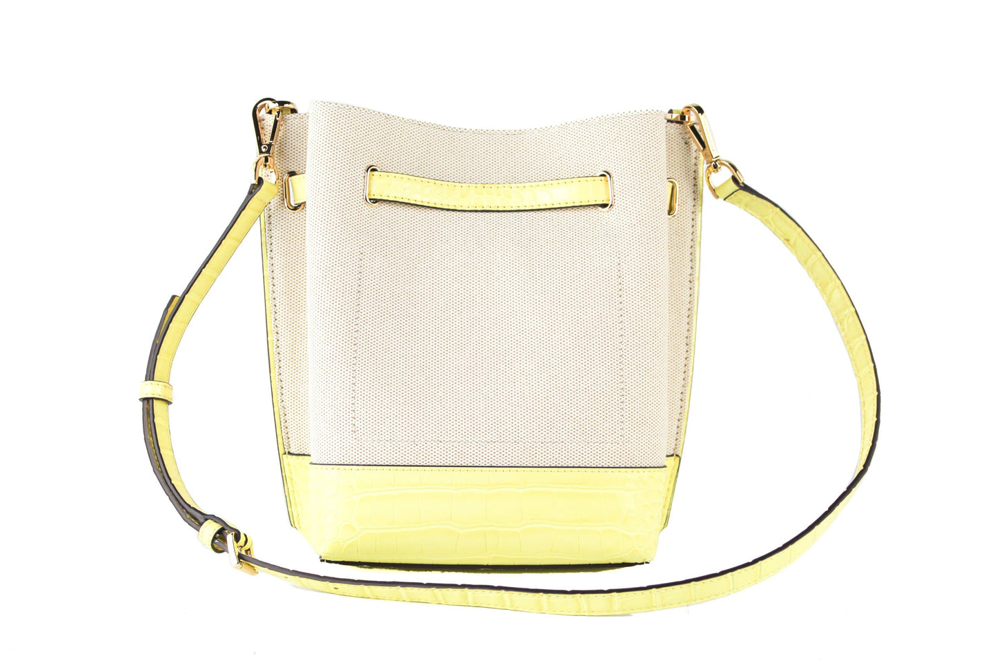 Emilia Small Canvas Snakeskin Print Leather Bucket Bag Messenger Crossbody Handbag (Buttercup) - SEHABRANDS