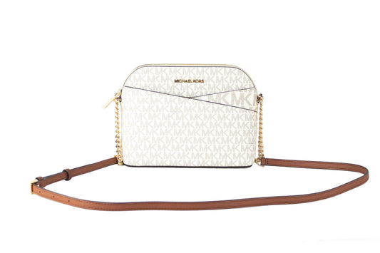 Jet Set Travel Medium Leather X Cross Dome Crossbody Handbag (Vanilla Signature/Gold) - SEHABRANDS