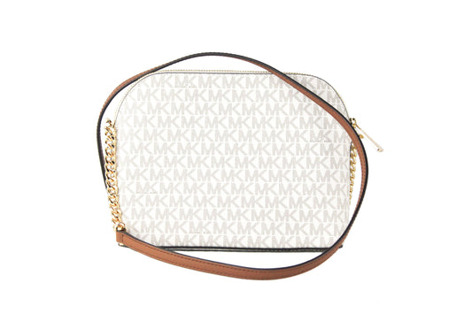 Jet Set Travel Medium Leather X Cross Dome Crossbody Handbag (Vanilla Signature/Gold) - SEHABRANDS