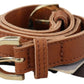 Elegant Brown Leather Double Buckle Belt - SEHABRANDS