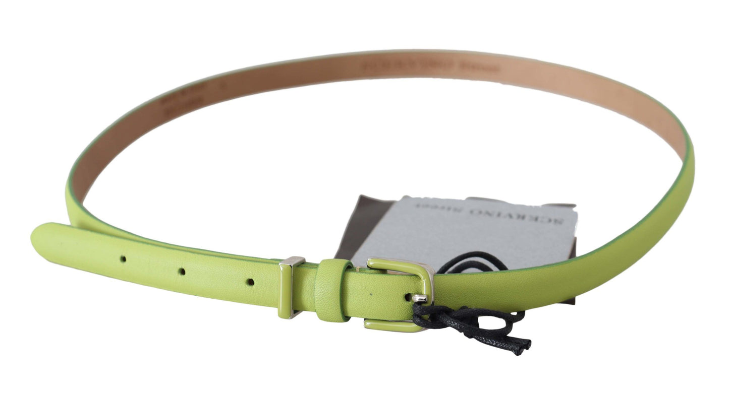 Classic Green Leather Belt with Silver-Tone Hardware - SEHABRANDS