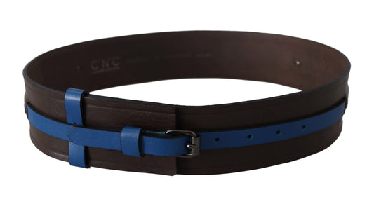 Elegant Brown Leather Belt with Blue Lining - SEHABRANDS